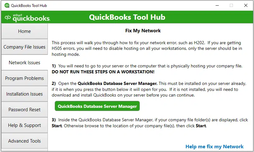 Network-Issues-tab-QuickBooks-Database-server-manager
